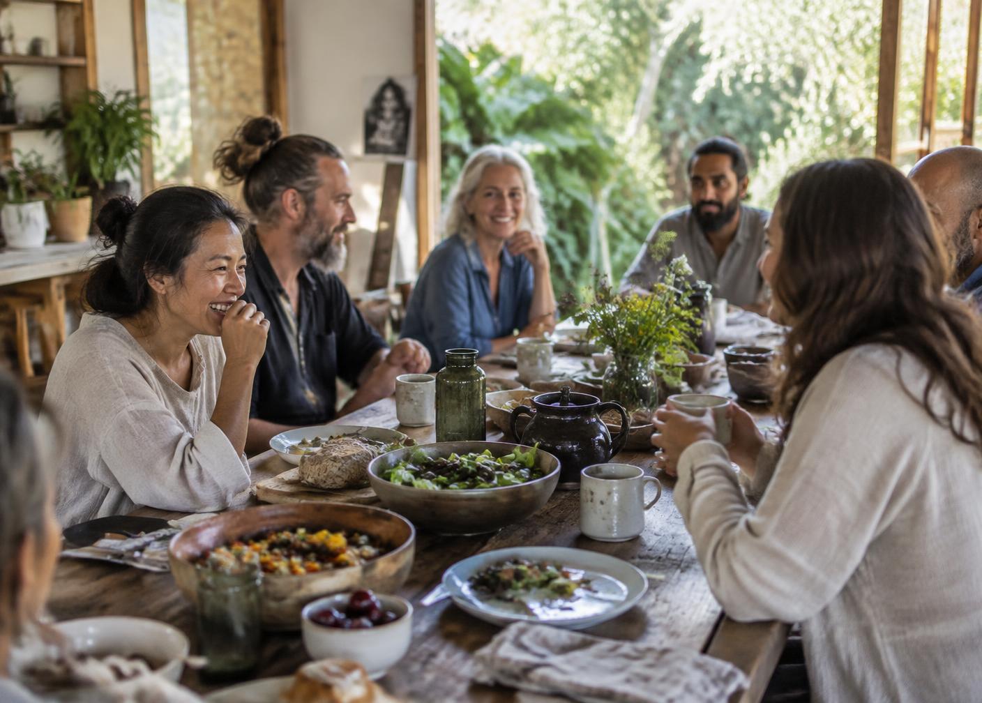 People sharing a meal and conversation